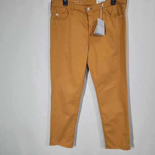 AG Jeans Prima Sateen Mid-Rise Crop Cigarette Pants Yellow Moro